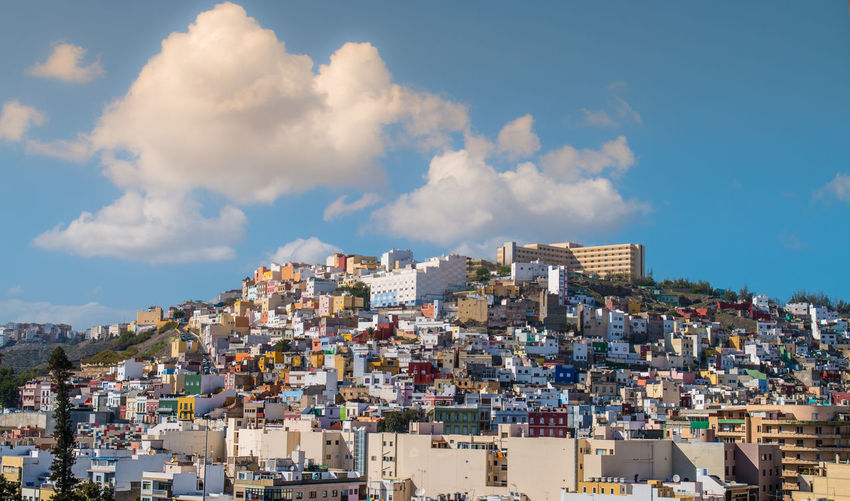 High angle view of townscape against sky