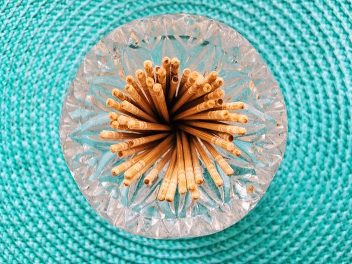 Directly above shot of pencils in bowl