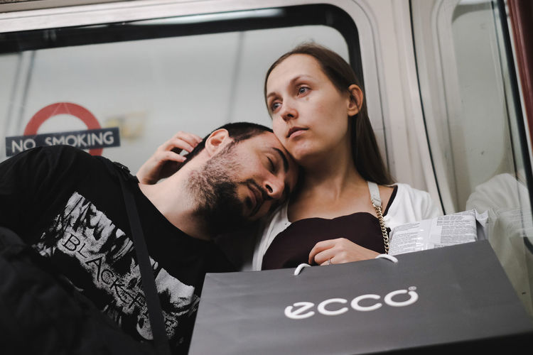 Man and woman in bus