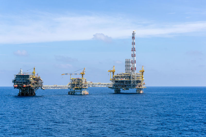 Seascape of an oil production platform complex at offshore terengganu oil field