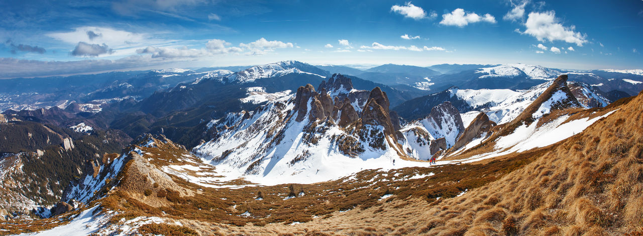 Scenic view of snowcapped mountains against sky