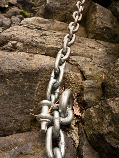 Close-up of chain on rock