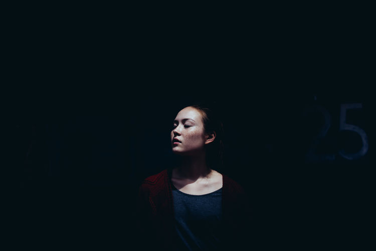 Adult Adults Only Black Background Contemplation Dark Front View Hamburg Headshot Indoors Looking Away Night One Person One Woman Only One Young Woman Only Only Women People Real People Watching Young Adult Young Women