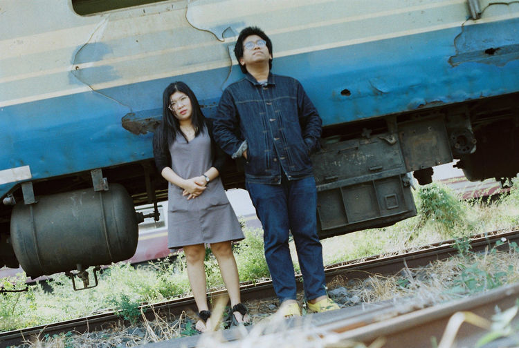 Full length of woman on railroad track