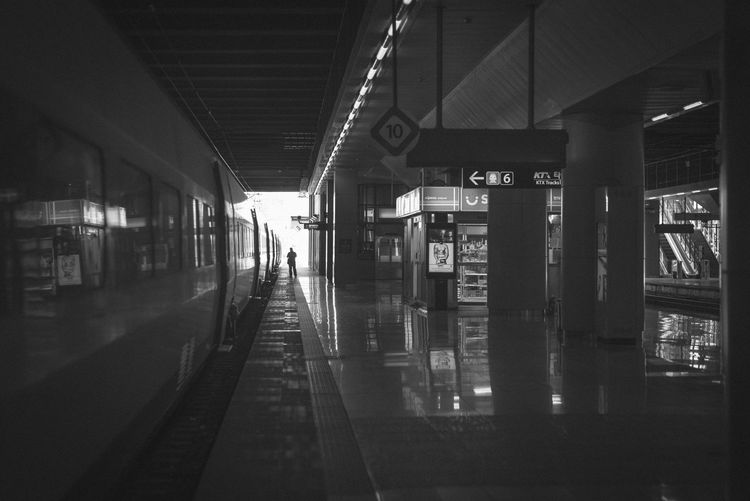 Illuminated railroad station