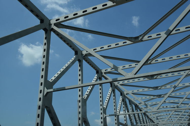 Low angle view of bridge against sky on sunny day