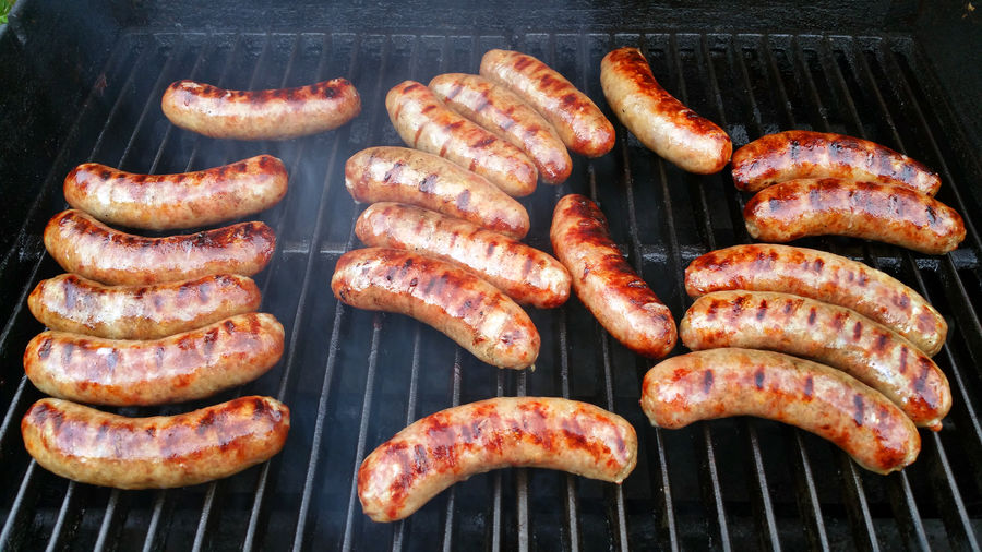 Sausages on barbecue grill