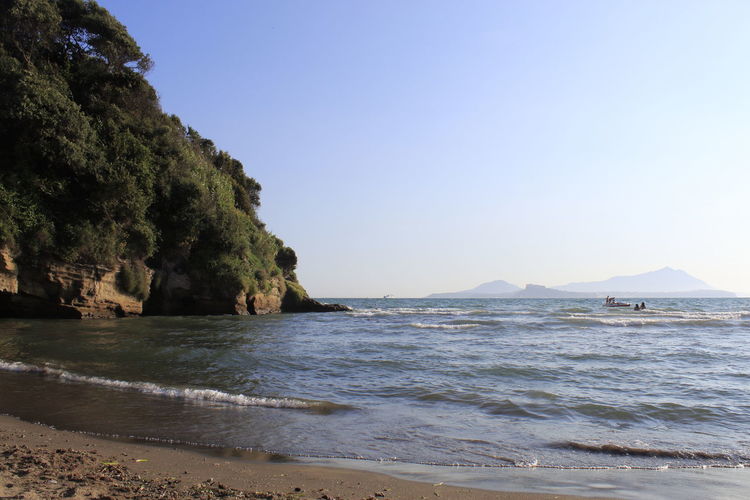 Scenic view of sea against clear sky
