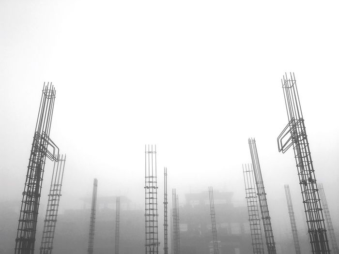 Steel columns in mist