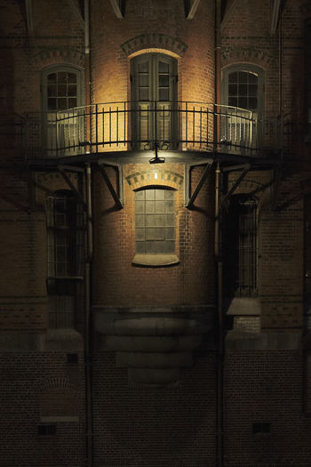 Exterior of old building at night