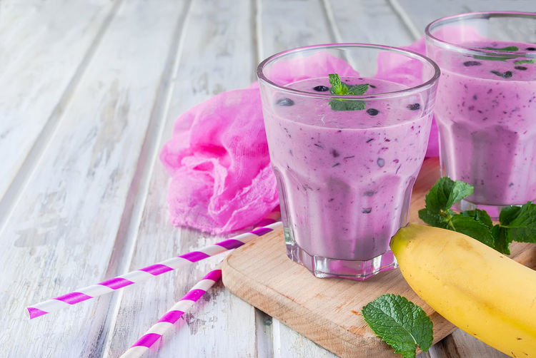 Close-up of smoothies on table