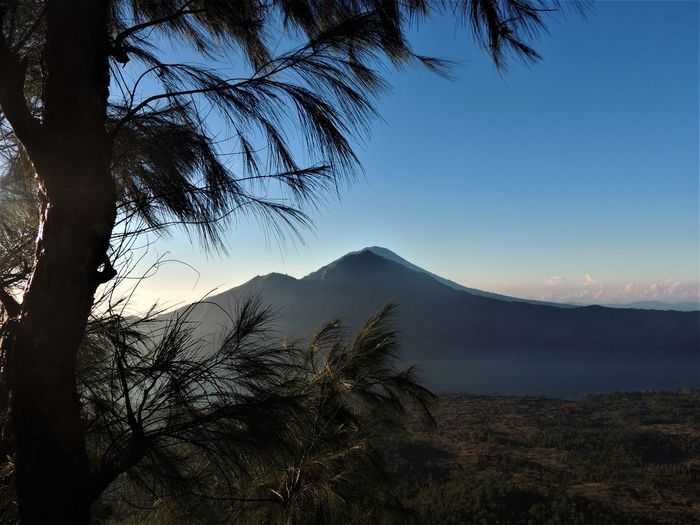 Scenic view of silhouette mountain against sky at sunset