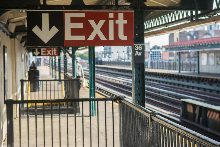 Exit sign at railroad station platform