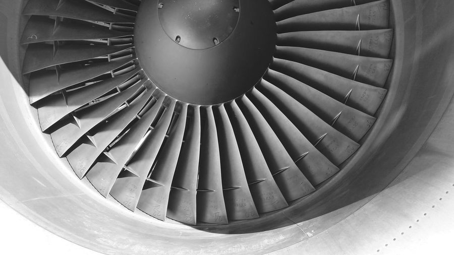 Close-up of aircraft jet engine