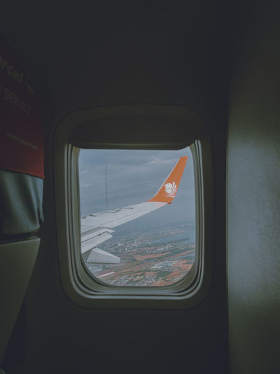 View of sky seen through airplane window