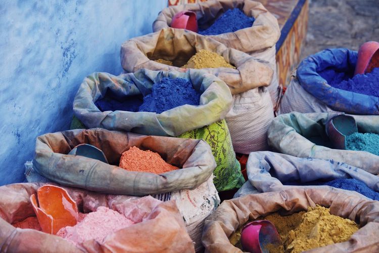 High angle view of pigments for sale