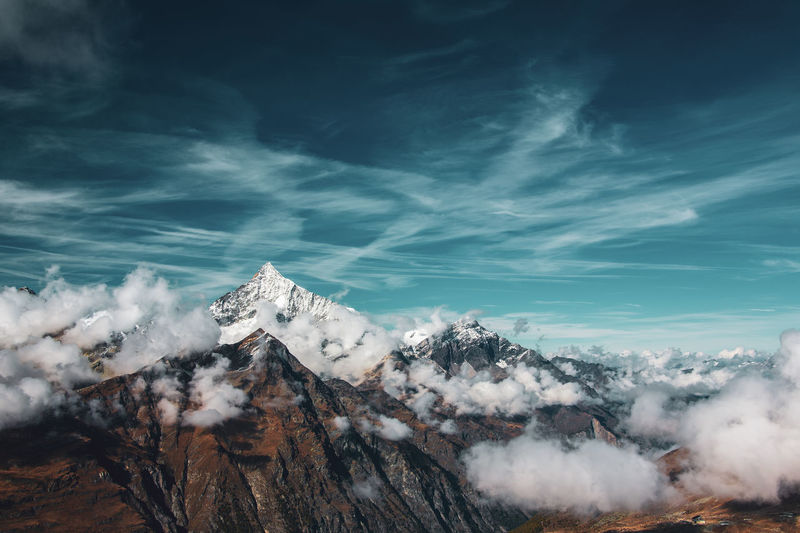Scenic view of snowcapped mountains against sky