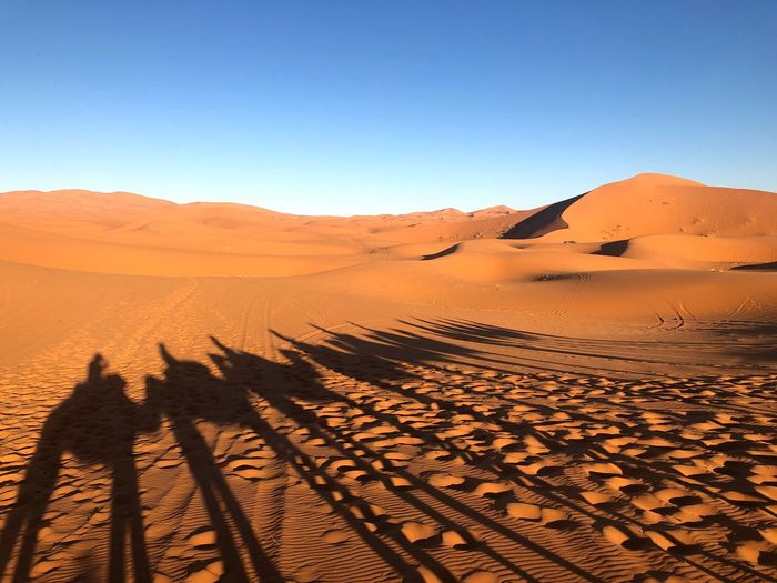Scenic view of desert against clear blue sky