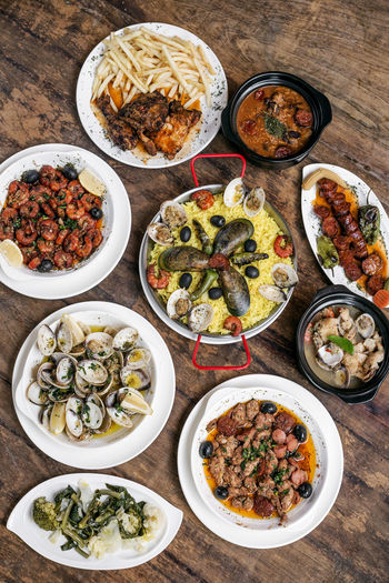 High angle view of food on table