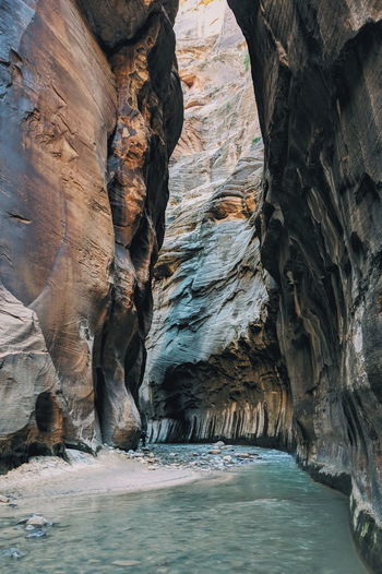 Scenic view of rock formation in the narrows in zion national park