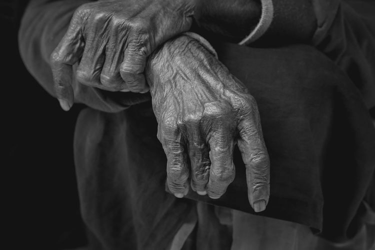 Midsection of senior person