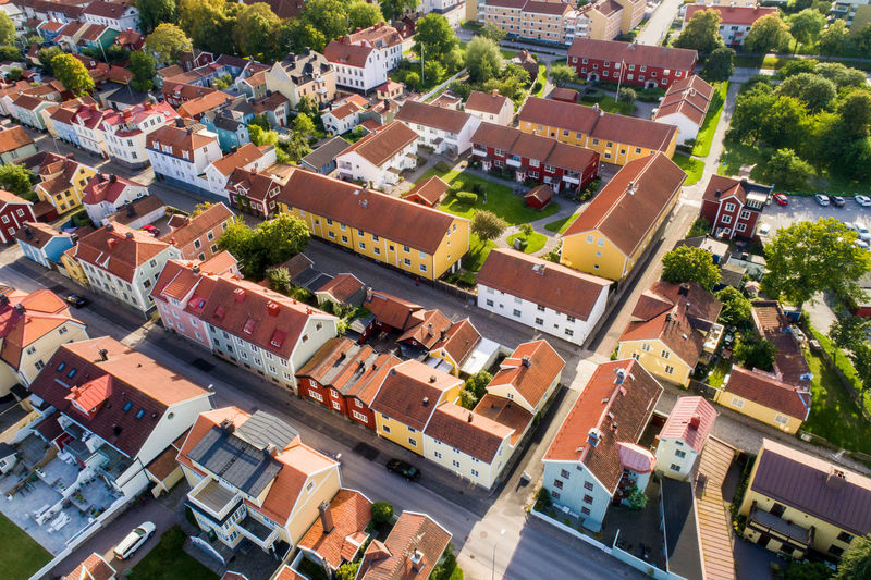 Aerial view of the old town of västervik in summer