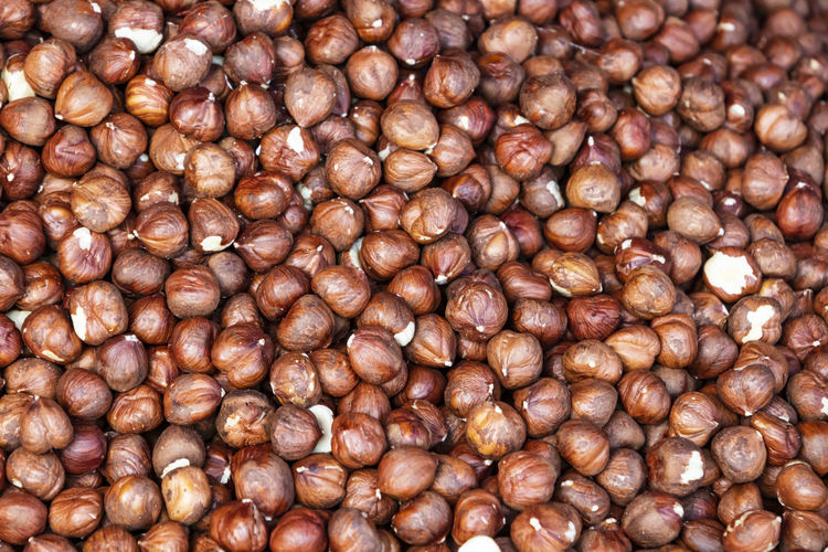 Close up hazelnuts in bulk