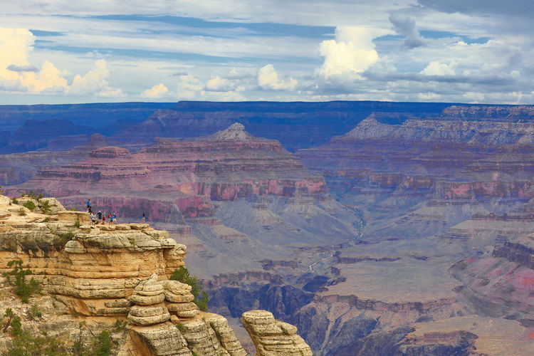 Aerial view of rock formations against cloudy sky