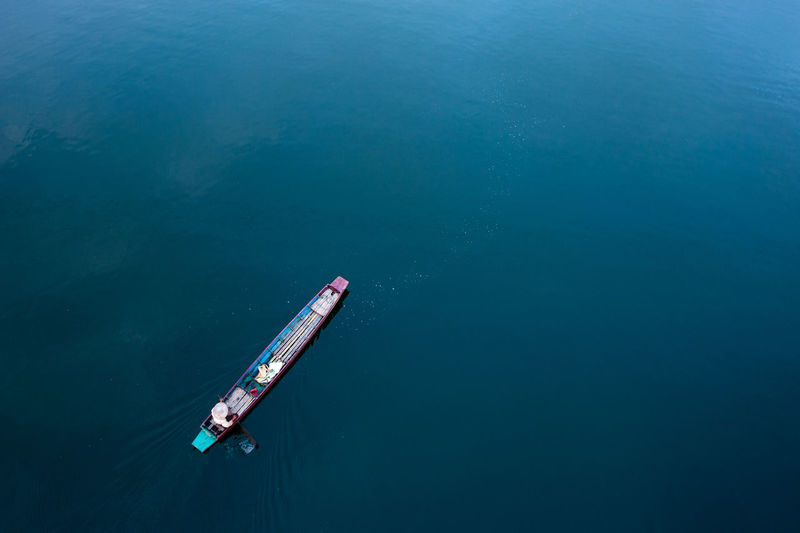 High angle view of ship in sea