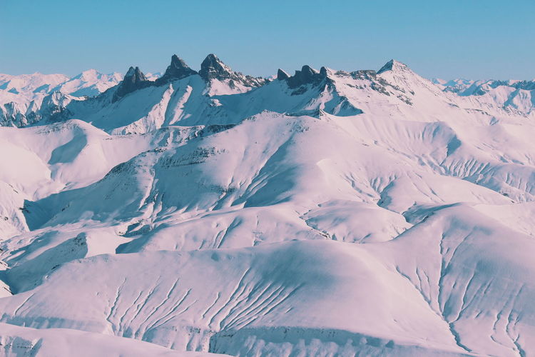 Scenic view of snowcapped mountains against sky