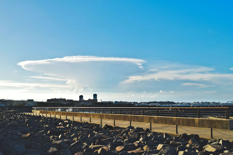 Panoramic view of groyne against sky