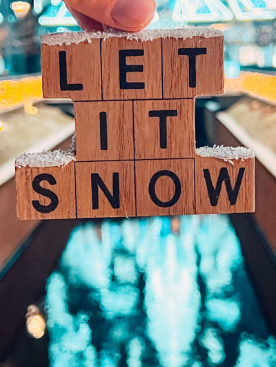 Low angle view of text on table