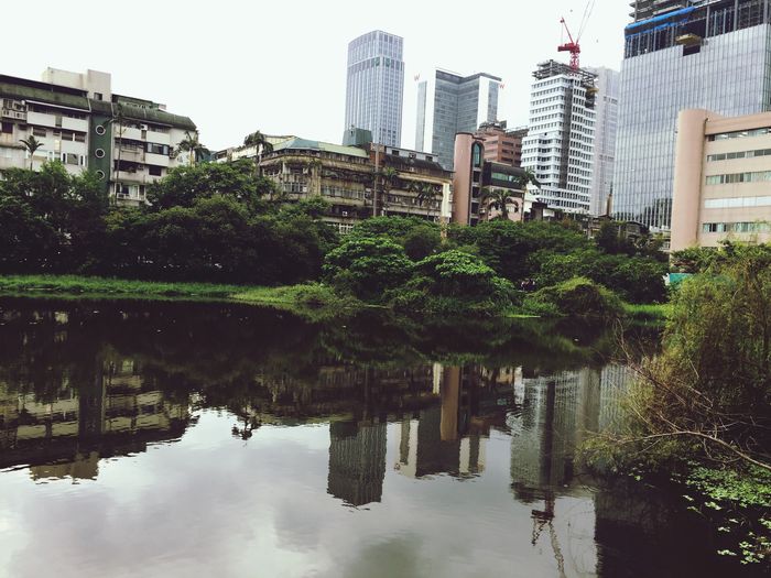 Reflection of city on lake