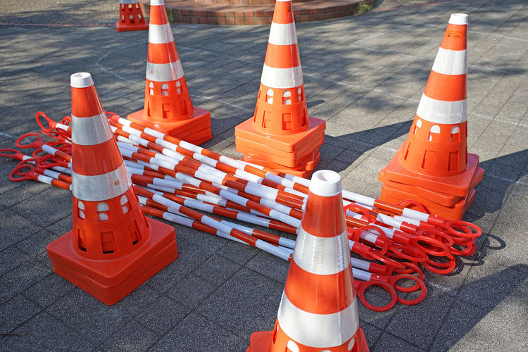 Orange and white striped pylons for demarcation