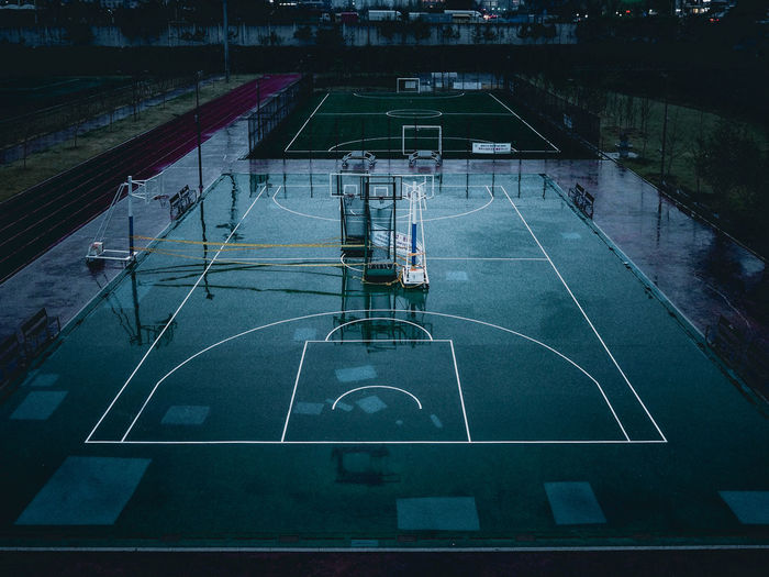 Sports field in rain