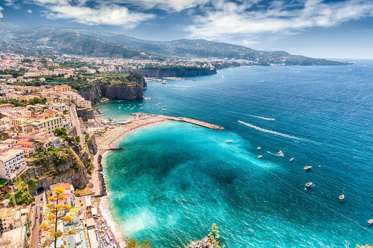 High angle view of sea against cloudy sky