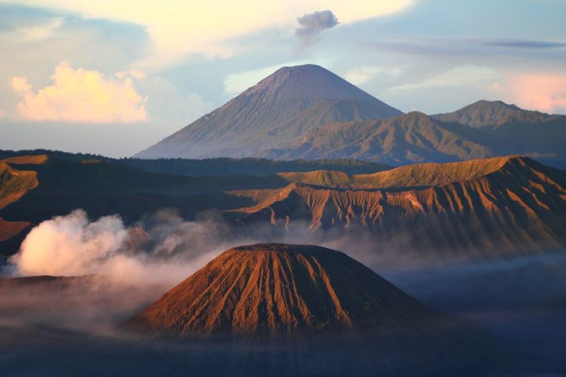 Scenic view of volcanic mountain peak