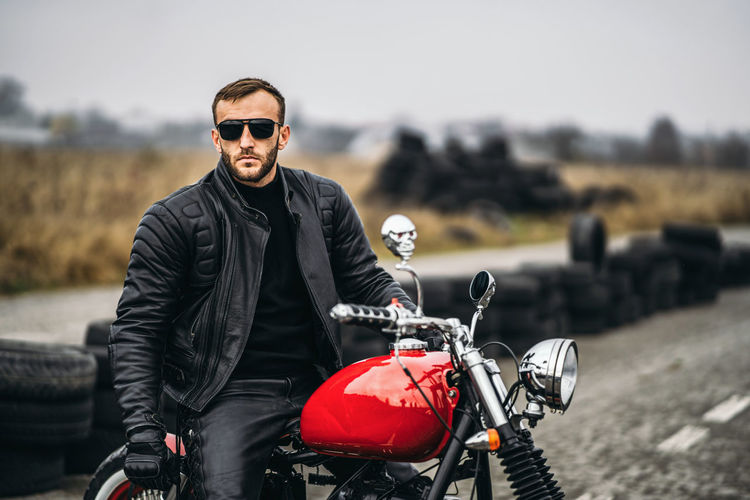 Young man riding motorcycle