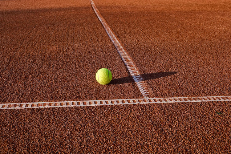 High angle view of tennis ball on field