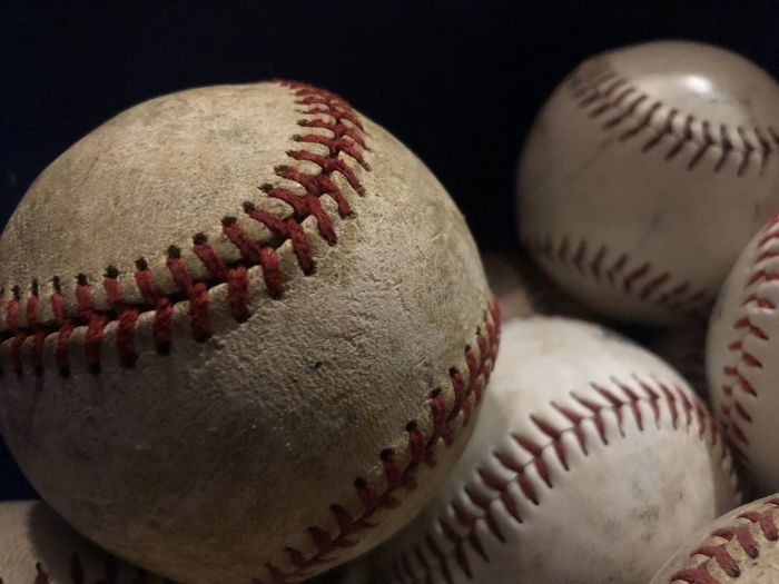 Close-up of baseball on ball
