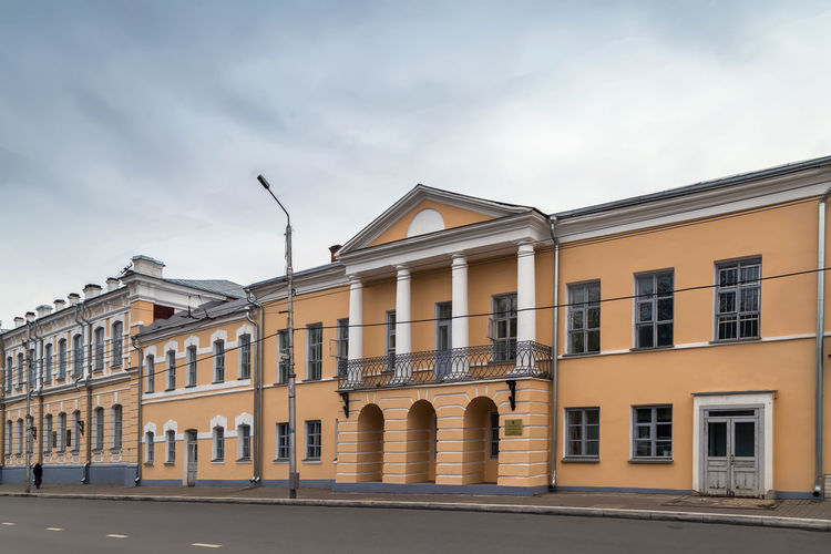 Street with historical buildins in kaluga city center, russia