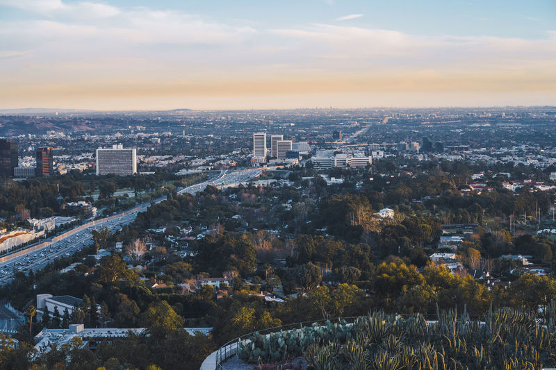 Aerial view of cityscape against sky