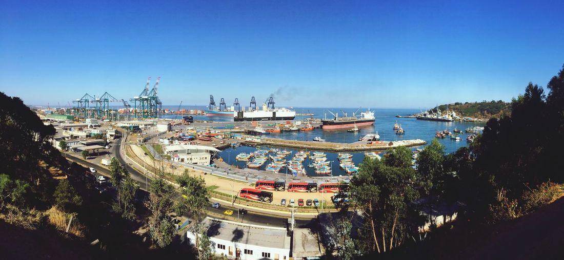 High angle view of boats moored in calm sea