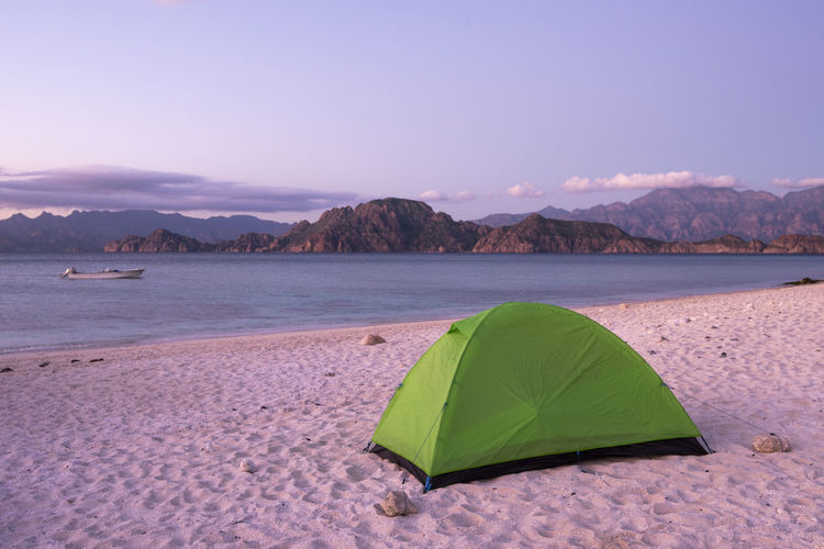 A tent in a beach of del carmen island in loreto, baja california