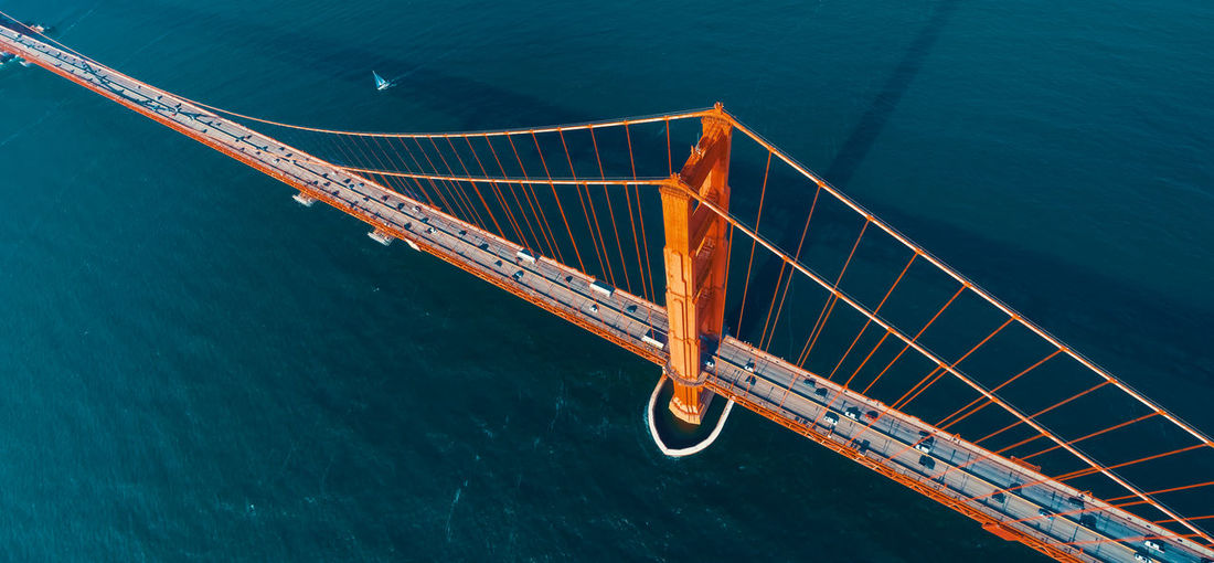 High angle view of golden gate bridge over sea