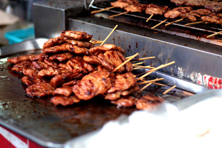 Close-up of meat skewers