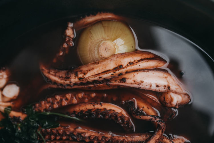 High angle view of octopus in plate