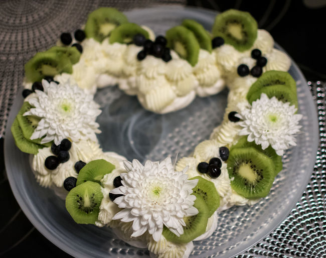High angle view of cake on table