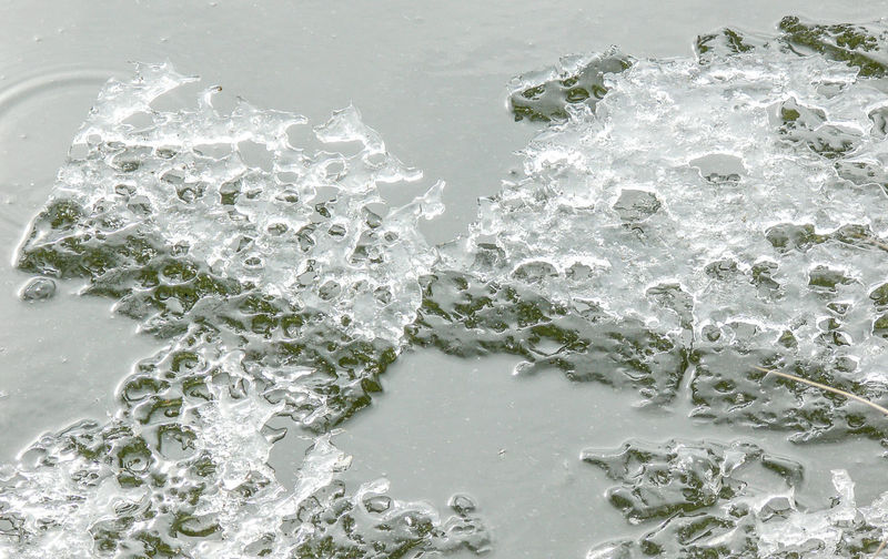 High angle view of ice on lake