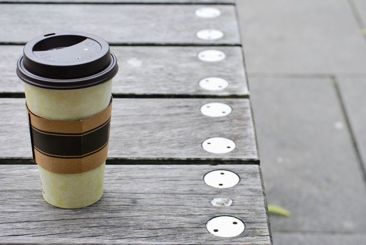 Close-up of coffee cup on table